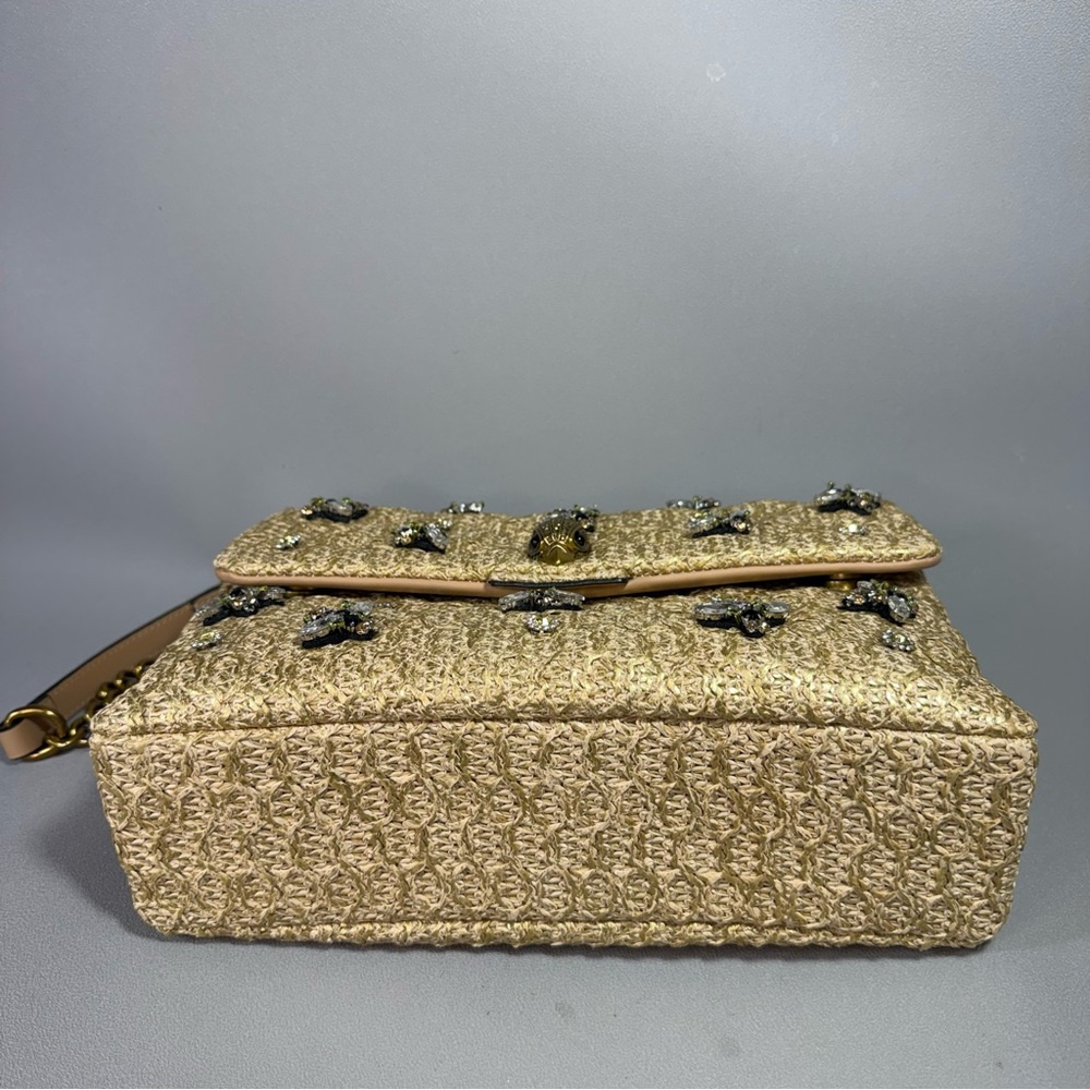 Kurt Geiger Large Gold Raffia Crystal Bee Embellished Shoulder Bag - Picture 5 of 16